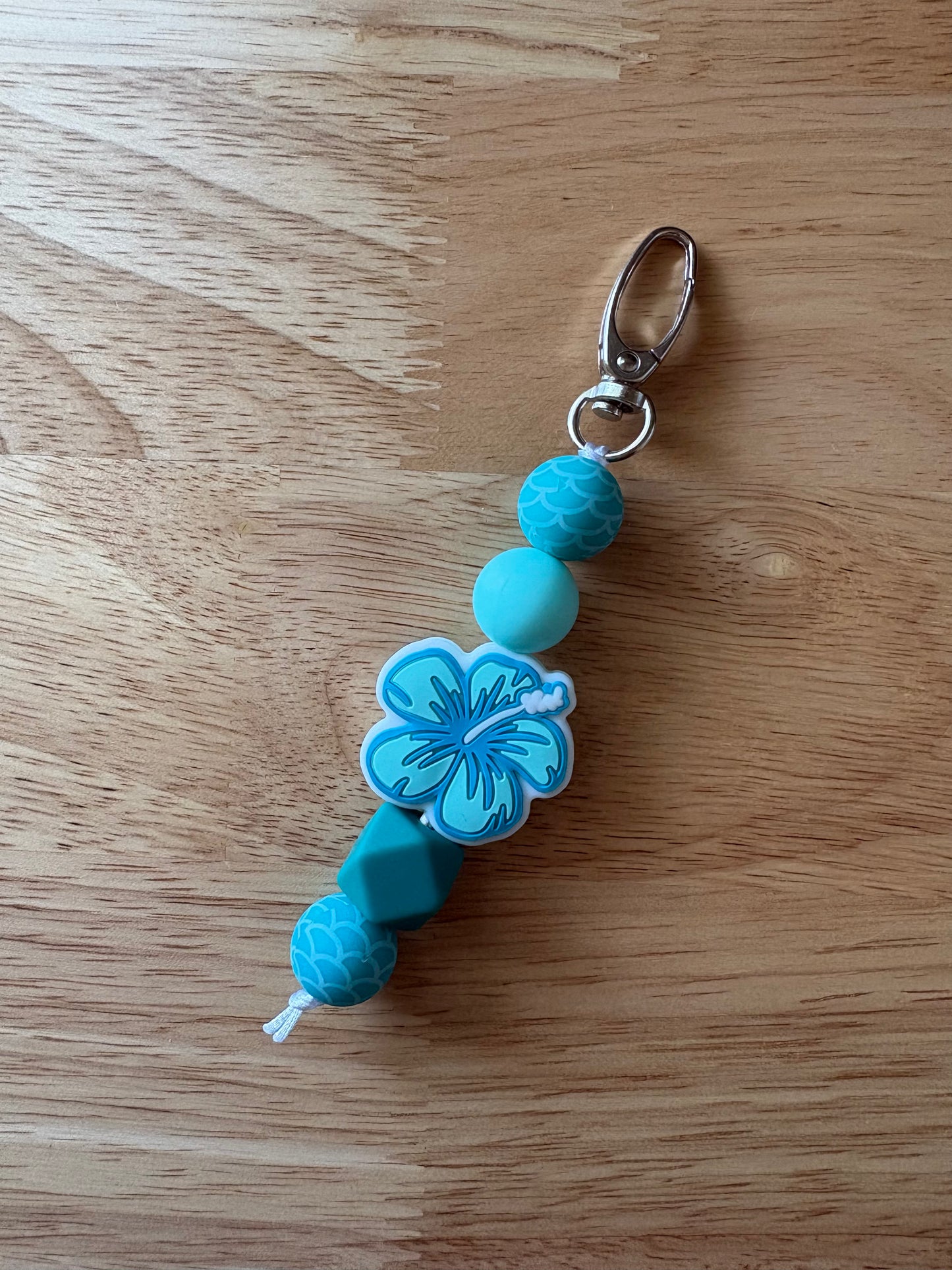 Blue Aloha Beaded Keychain