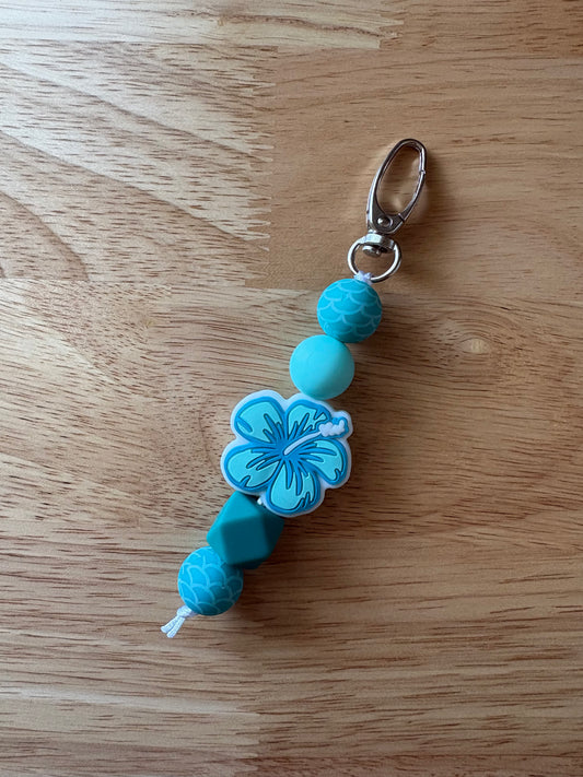 Blue Aloha Beaded Keychain
